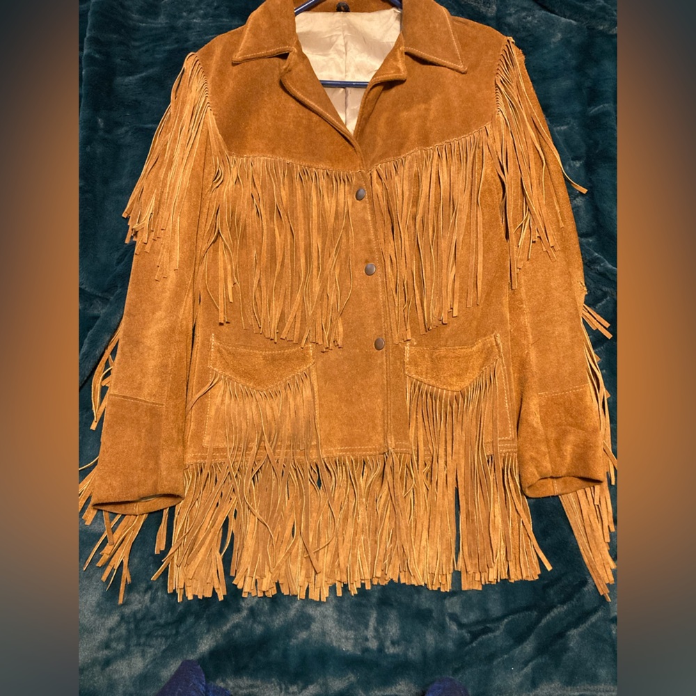 Jo O Kay Vintage Leather Fringed Jacket Coat Unisex Bohemian Western - Picture 5 of 16